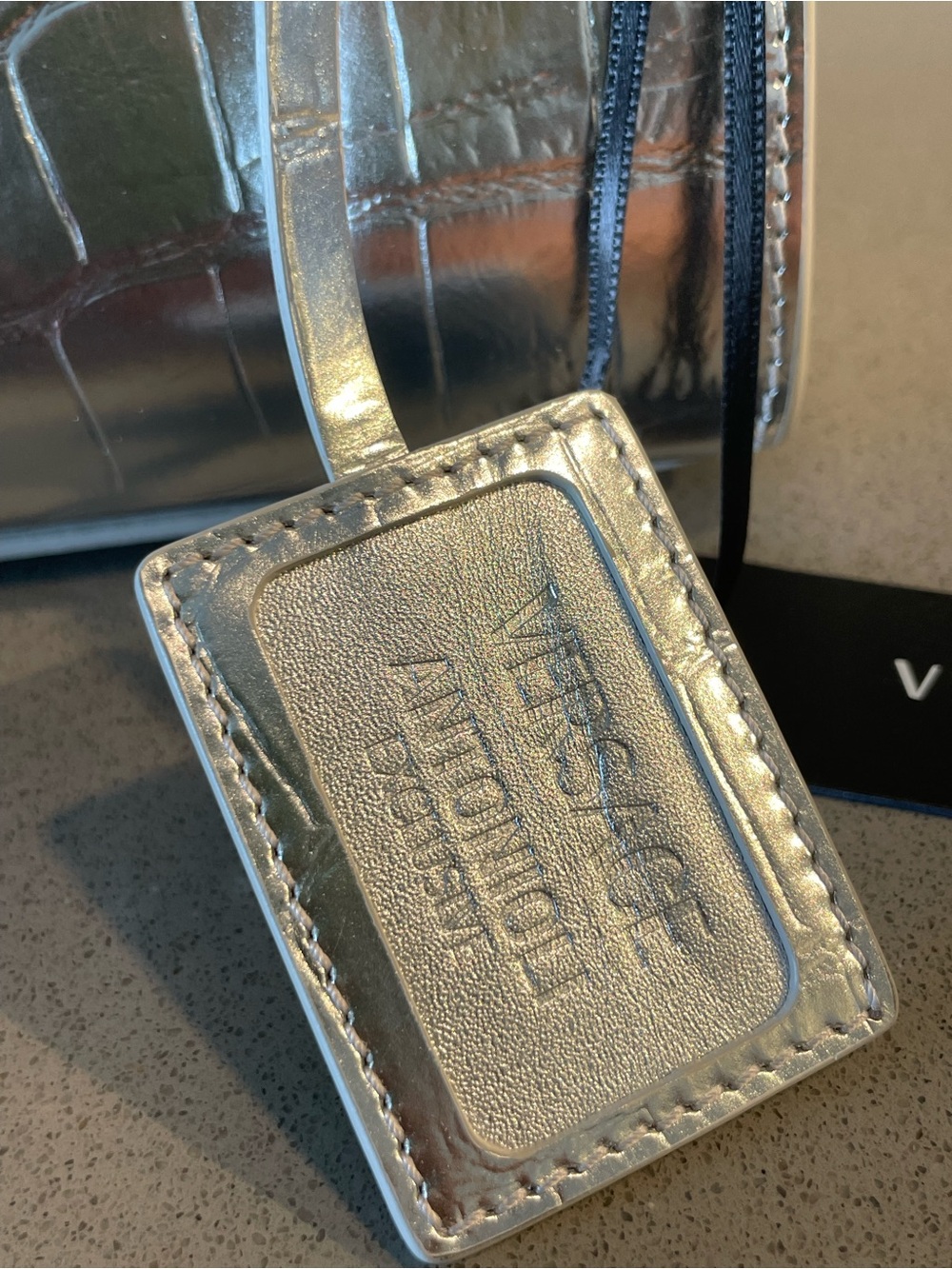 Versace Silver Croc-Embossed Mini Tote with Detachable Strap - Picture 10 of 16